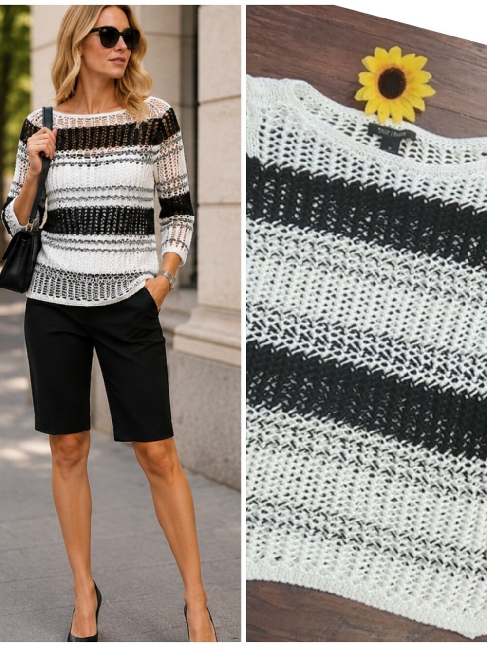 WHBM CROCHET WHITE & BLACK SWEATER ✨️🖤✨️